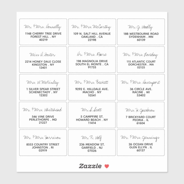 Modern Script Minimalistic Wedding Guest Address (Sheet)