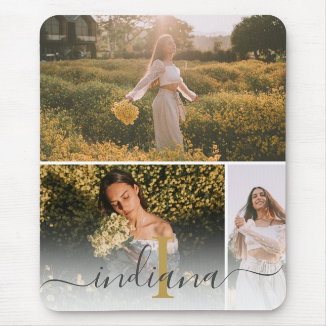 Modern Script Monogram 3 Photo Custom Mouse Pad (Front)