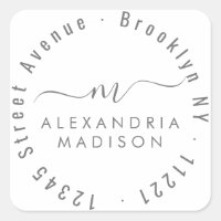Modern Script Monogram Address Silver Grey