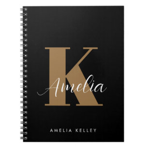 Modern Script Monogram Black Gold Notebook