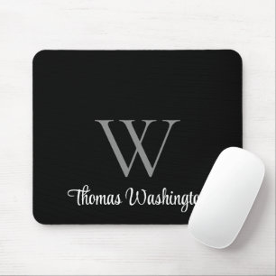 Modern Script Monogram Black Mouse Pad