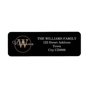 Modern Script Monogram Black White Gold Address  Return Address Label