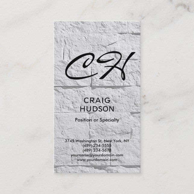 Modern Script Monogram Brick Wall Business Card (Front)