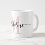 Modern Script Monogram Custom Jumbo Large Coffee Mug<br><div class="desc">Elegant, modern giant coffee mug with your custom name and monogram in a trendy hand lettered script calligraphy design in minimalist blush pink and black, this large typography driven design makes a great gift for coworkers, teachers, coaches, girlfriends, boyfriends, wives, daughters, or any other work or family member! Great for...</div>