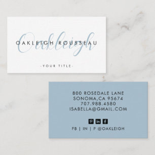 Modern Script Monogram Dusty Blue Business Card