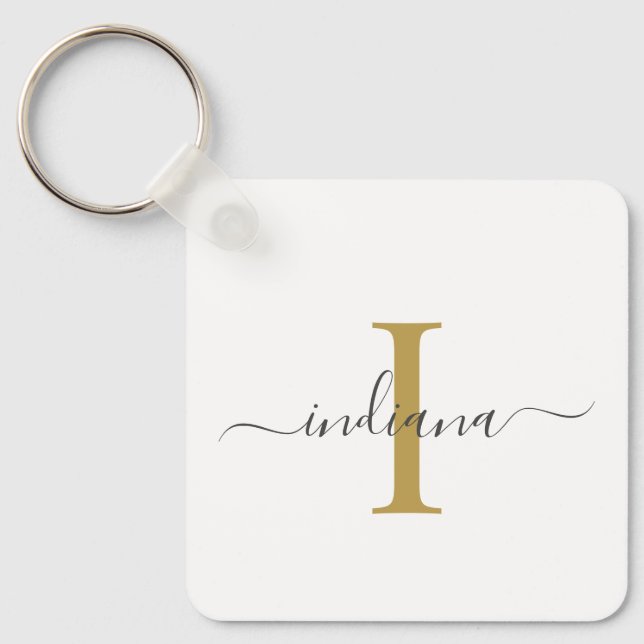 Modern Script Monogram Elegant Name Key Ring (Front)