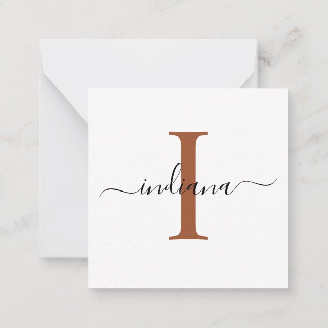 Modern Script Monogram Hand-Lettered Black and Tan Card (Back)