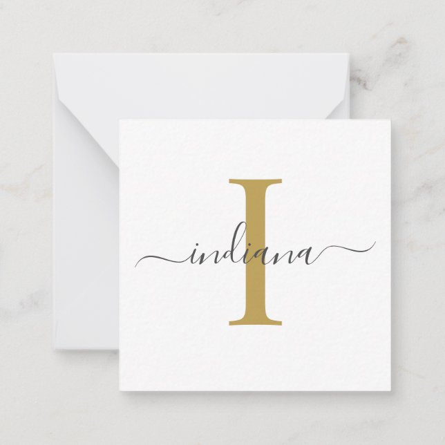 Modern Script Monogram Hand-Lettered Gold Grey Card (Back)