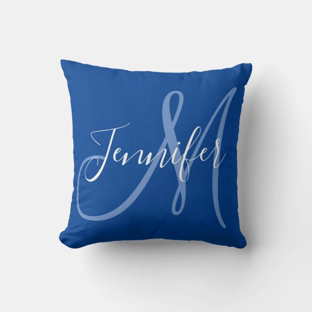 Modern Script Monogram in Blue Cushion (Front)