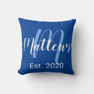 Modern Script Monogram in Blue Cushion