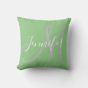 Modern Script Monogram in Mint Cushion
