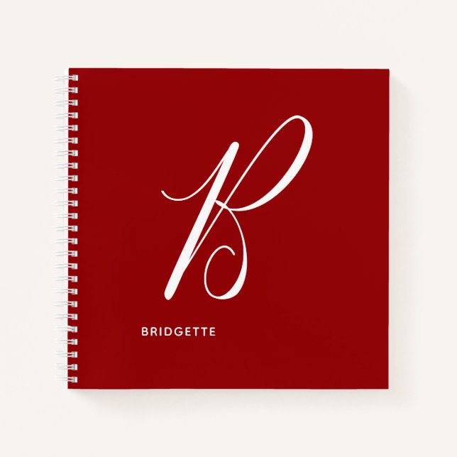 Modern Script Monogram Initial B Red Notebook (Front)