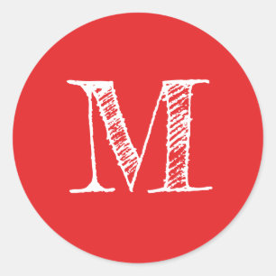 Modern Script Monogram Initial Bright Red Classic Round Sticker
