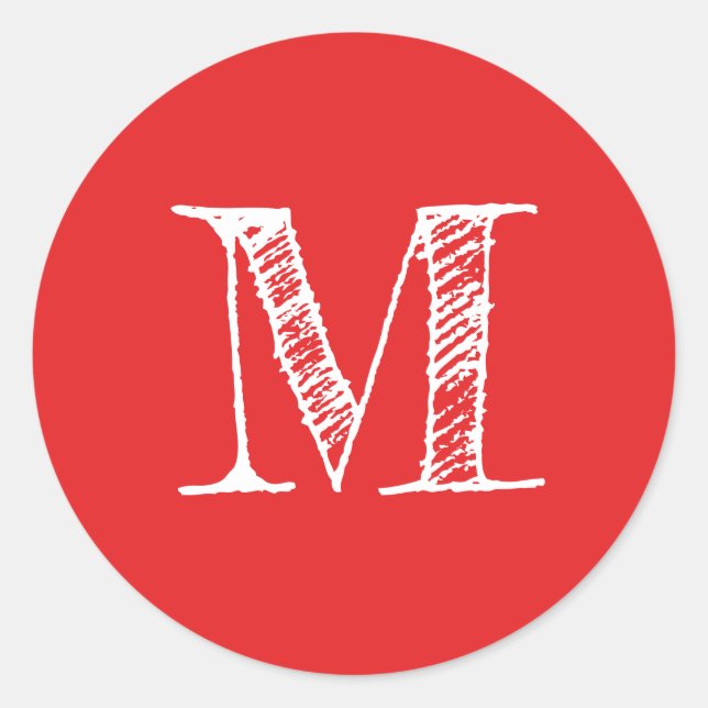 Modern Script Monogram Initial Bright Red Classic Round Sticker (Front)