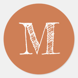 Modern Script Monogram Initial Burnt Orange Classic Round Sticker
