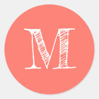 Modern Script Monogram Initial Coral Label
