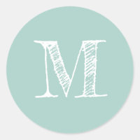 Modern Script Monogram Initial Pastel Blue Label