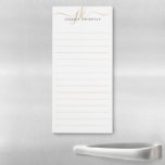 Modern Script Monogram Initials Gold Black Ruled Magnetic Notepad<br><div class="desc">Personalised, minimalist modern magnetic back ruled notepad with simple calligraphy style script initials or monogram and name in gold and black against an editable white background colour. CHANGES: The text font style, colour, size and placement can be changed by clicking EDIT in the PERSONALIZE section for a custom look. ASSISTANCE:...</div>