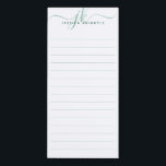 Modern Script Monogram Initials Green Ruled Magnetic Notepad<br><div class="desc">Personalised, minimalist modern magnetic back ruled notepad with simple calligraphy style script initials or monogram and name in green CHANGES: The text font style, colour, size and placement can be changed by clicking EDIT in the PERSONALIZE section for a custom look. ASSISTANCE: For help with design modification or personalisation, colour...</div>