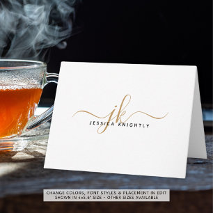 Modern Script Monogram Initials Minimal Gold Note Card