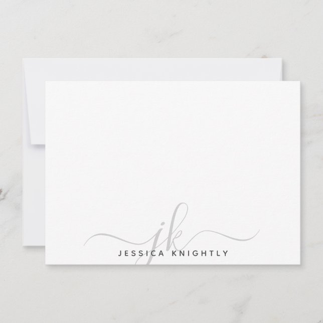 Modern Script Monogram Initials Minimal Grey Card (Front)