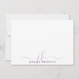 Modern Script Monogram Initials Minimalist Purple Card