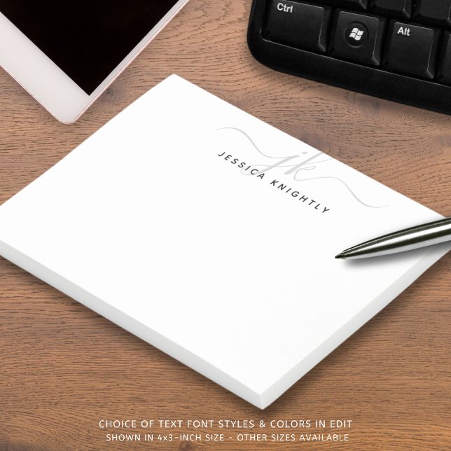Modern Script Monogram Initials Silver Gray Post-it Notes (Creator Uploaded)