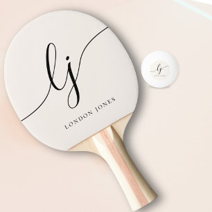 Modern Script Monogram Name Girly Feminine Minimal Ping Pong Paddle