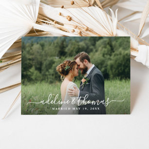 Modern Script Monogram Wedding Photo Thank You Card