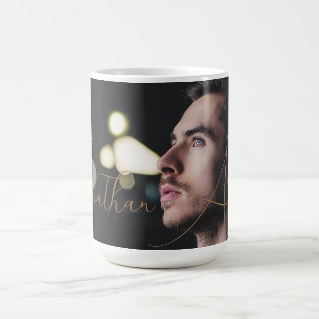 Modern Script Monogrammed Full Photo Coffee Mug (Center)