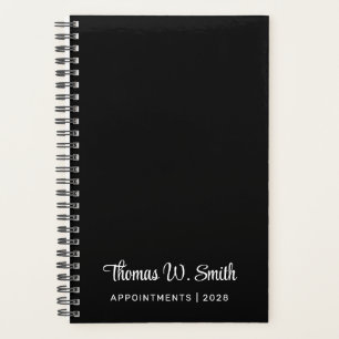 Modern Script Monogrammed Professional Black Planner