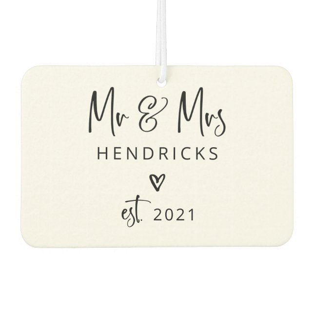 Modern Script | Mr and Mrs. Wedding Established Car Air Freshener (Front)