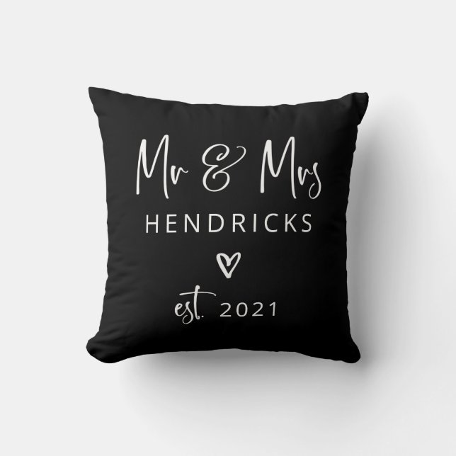 Modern Script | Mr and Mrs. Wedding Established Cushion (Front)
