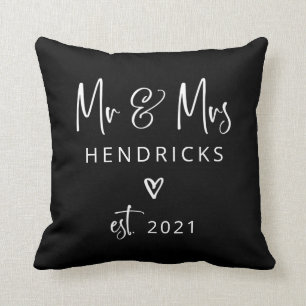 Modern Script   Mr and Mrs. Wedding Established Cushion
