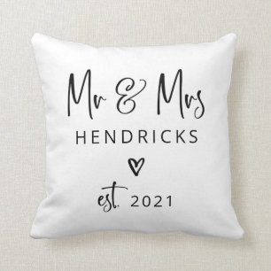 Modern Script   Mr and Mrs. Wedding Established Cushion