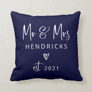 Modern Script Mr and Mrs. Wedding Established Cushion