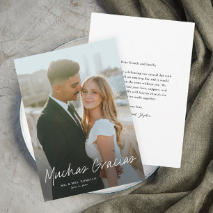 Modern Script Muchas Gracias Photo Wedding Thank You Card