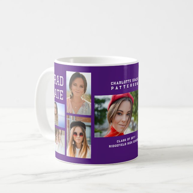 Modern Script Multi Photo Graduation Graduate Coffee Mug (Front Left)