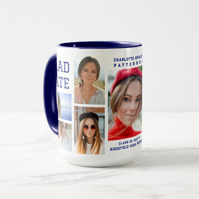 Modern Script Multi Photo Graduation Graduate Mug (Front Left)