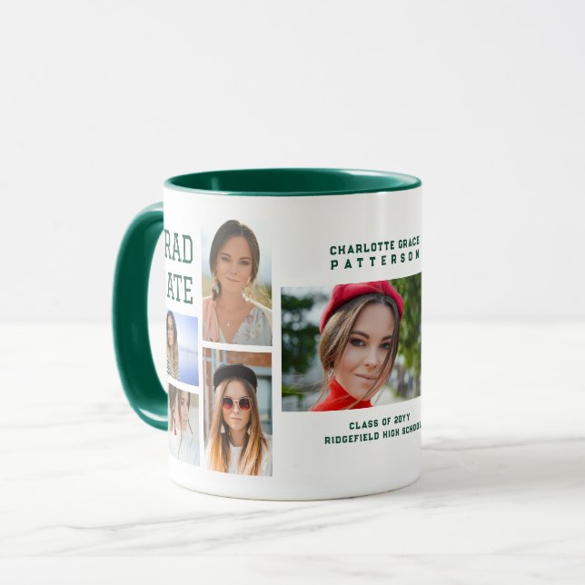 Modern Script Multi Photo Graduation Graduate Mug (Front Left)