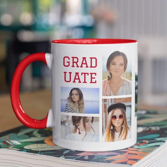 Modern Script Multi Photo Graduation Graduate Mug (Creator Uploaded)