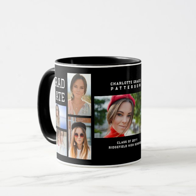 Modern Script Multi Photo Graduation Graduate Mug (Front Left)
