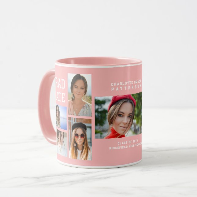 Modern Script Multi Photo Graduation Graduate Mug (Front Left)