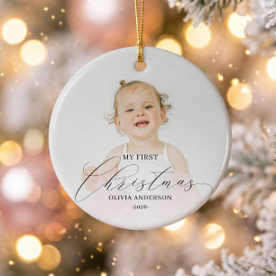 Modern Script My First Christmas Baby Photo Ceramic Ornament