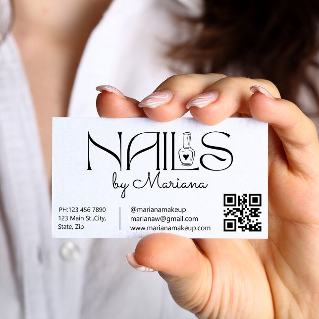 Modern Script Nail Tech QR Code Salon  Business Card (Creator Uploaded)