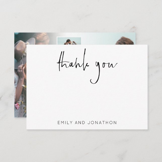 Modern Script Name 5 Photos Wedding Thank You Card (Front/Back)