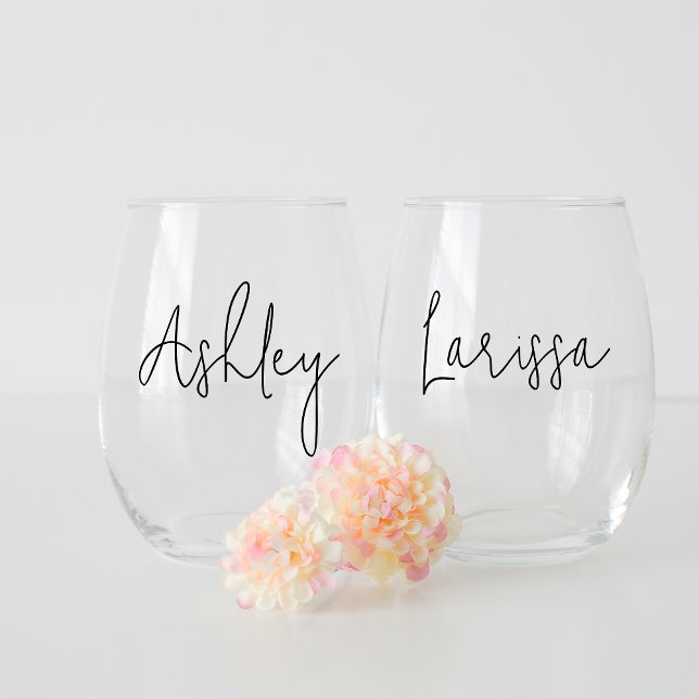 Modern Script Name Bachelorette Bridal Party Stemless Wine Glass (Creator Uploaded)