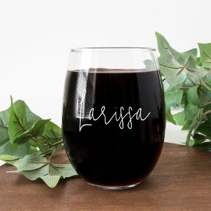 Modern Script Name Bachelorette Bridal Party Stemless Wine Glass