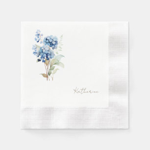 Modern Script Name Blue Hydrangea Bridal Shower Napkin