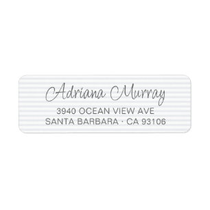 Modern Script Name Blue Striped Return Address Label